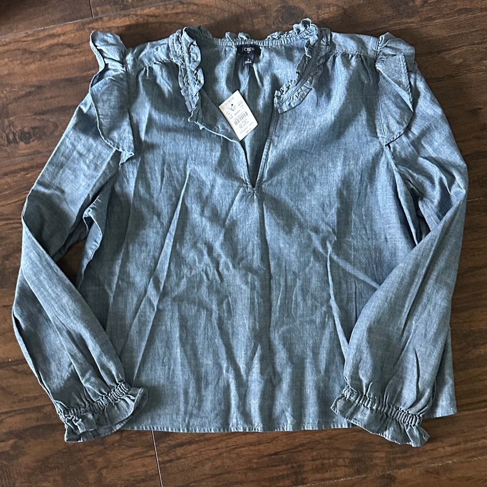 J Crew Denim Blue Ruffled Women's Top